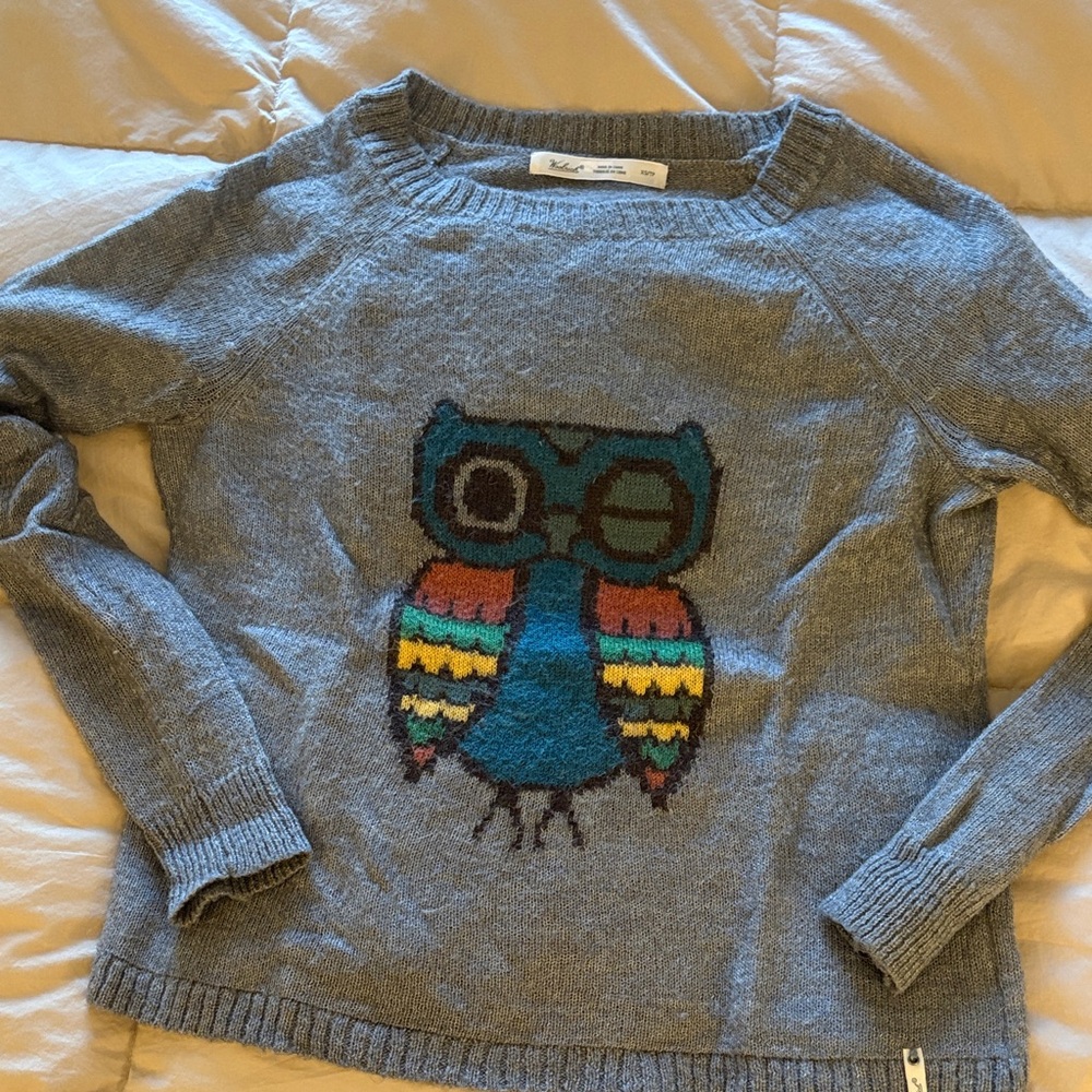 Woolrich Gray Sweater with Colorful Owl Design